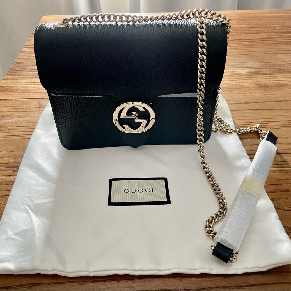 GUCCI Dollar Calfskin Black Interlocking Chain Handbag